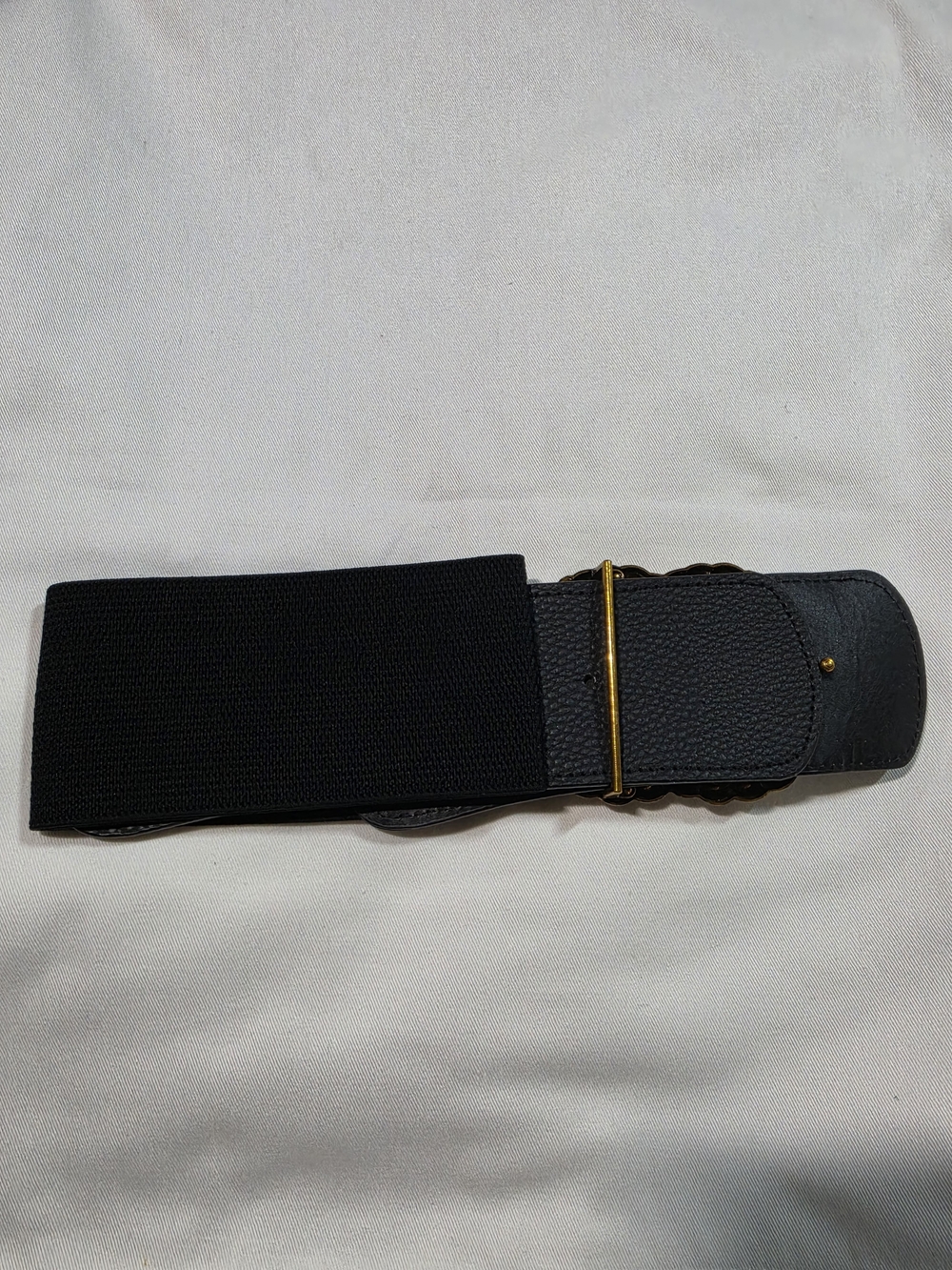 Black Elastic Stretch Women's Waist Belt with Gold Buckle
